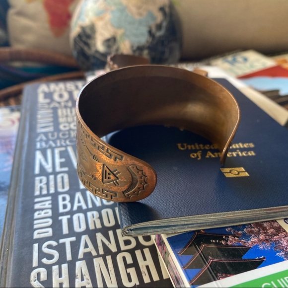 Jewelry - Vintage 1970’s Copper Southwestern Tribal Stamped Cuff Bracelet